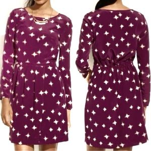 Madewell Inkbrush "Starburst" Gold Print Purple 100% Silk Dress Fully Lined